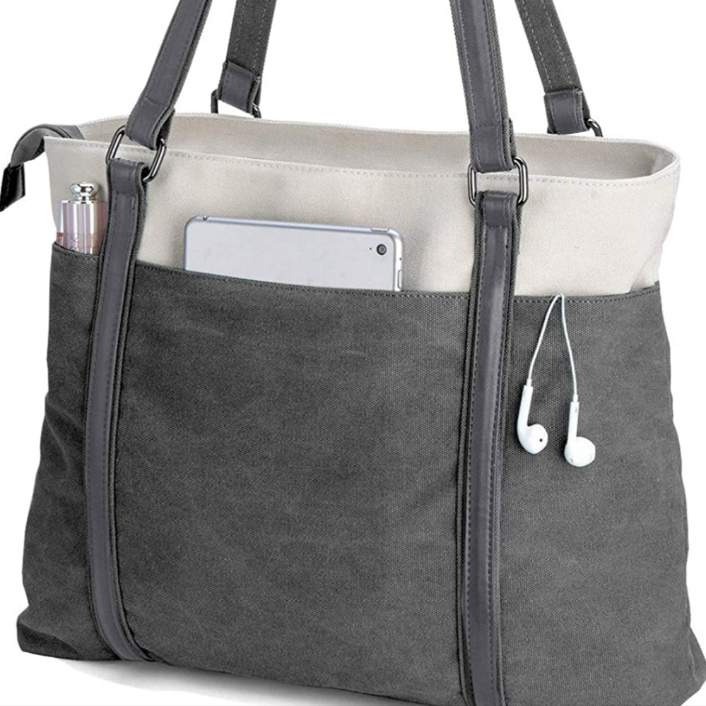 Women Laptop Tote Bag for Work Lightweight Splice Canvas 15.6 Inch Handb…